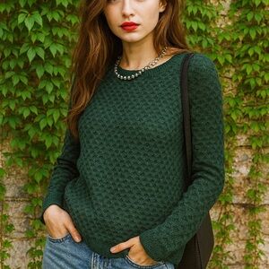 ATHLETA Quiet Luxury Green Honeycomb Merino Wool Blend Sweater, XS
